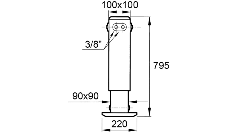 PIED DE SUPPORT HYDRAULIQUE DOUBLE EFFET (100x100x795 mm) - COURSE 500 mm - 3.800 kg