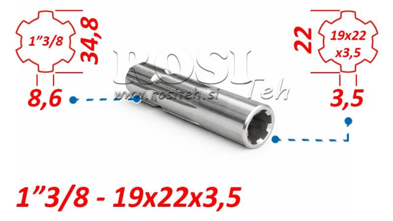 KARDANSKI NASTAVEK iz 19x22x3,5 (10 zob) na 1-3/8 (120 mm)