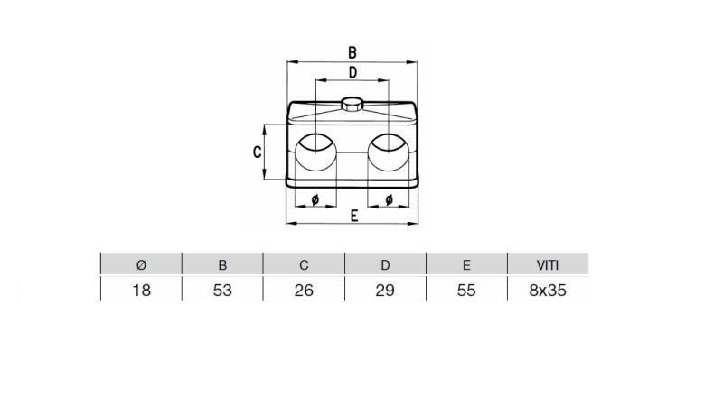 SUPPORT DE TUYAU DIAMÈTRE 18 - DOUBLE - dimensions