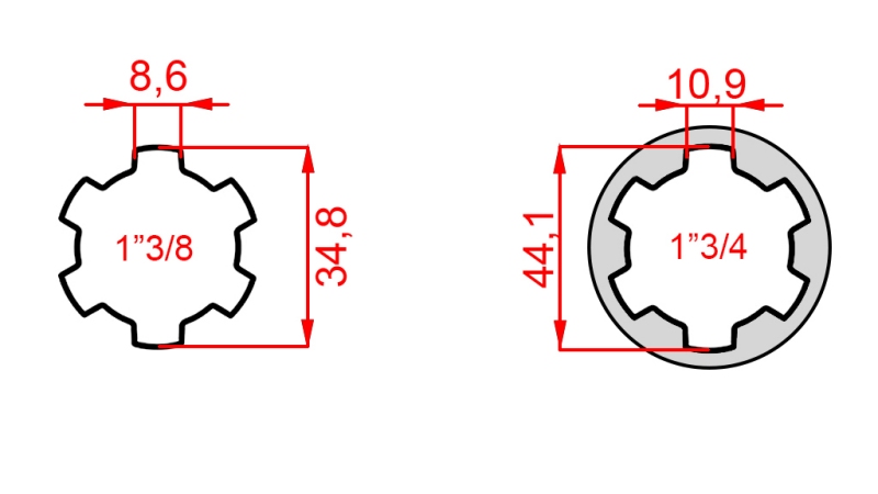 ADAPTATEUR CARDAN AVEC GOUPILLE DE 1-3/4 À 1-3/8 (165 mm)