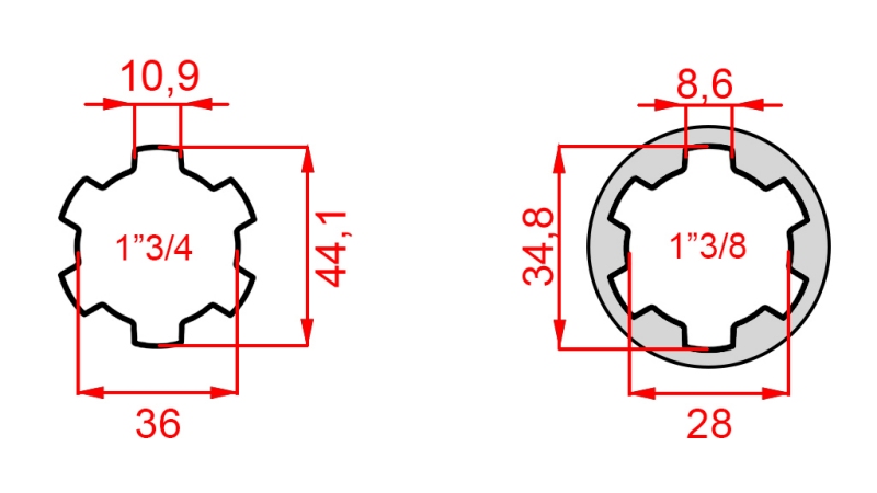 KARDANSKI NASTAVEK Z ZATIČEM iz 1-3/8  na 1-3/4 (165 mm)