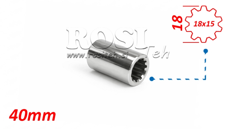 ADAPTATEUR CARDAN BAGUE 18x15 (10 CANNELURES) (40 mm)