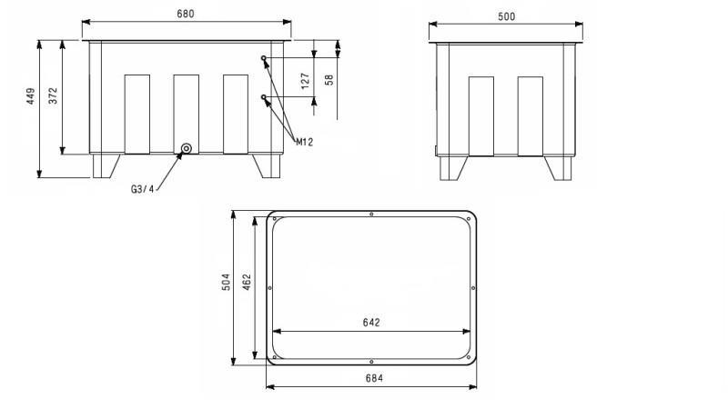RÉSERVOIR POUR AGRÉGAT HYDRAULIQUE TYPE MPN 100 LIT - dimensions