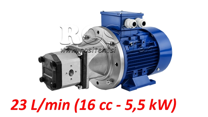 ENSEMBLE DE POMPE HYDRAULIQUE GR.2 16 CCM + MOTEUR ÉLECTRIQUE 3 PHASES - 5,5 KW (DÉBIT = 23 LIT/MIN)