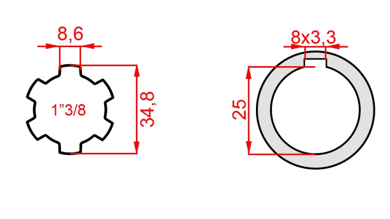 KARDANSKI NASTAVEK 1-3/8 - LUKNJA fi 25 mm (145 mm)