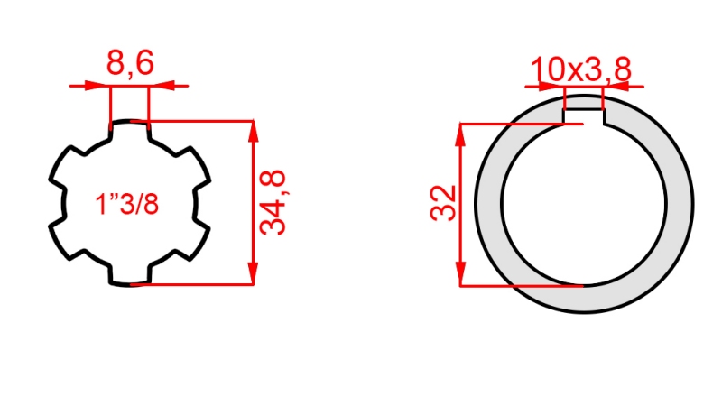 KARDANSKI NASTAVEK 1-3/8 - LUKNJA fi 32 mm (150 mm)