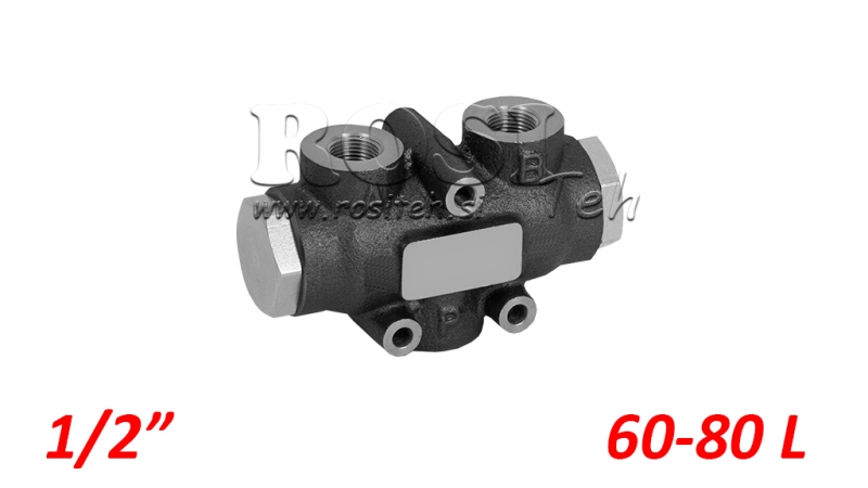 DIVISEUR DE DEBIT HYDRAULIQUE 50/50 - V01007 , DE 60 A 80 L/MIN - G1/2 - 250 BAR (MAX.300 BAR) V-EQ50