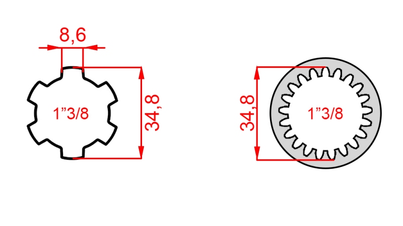 ADAPTATEUR CARDAN DE 1-3/8 (21 CANNELURES) À 1-3/8 (150 mm)
