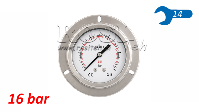 MANOMETER DN63 REAR 0 - 16 BAR - 1/4