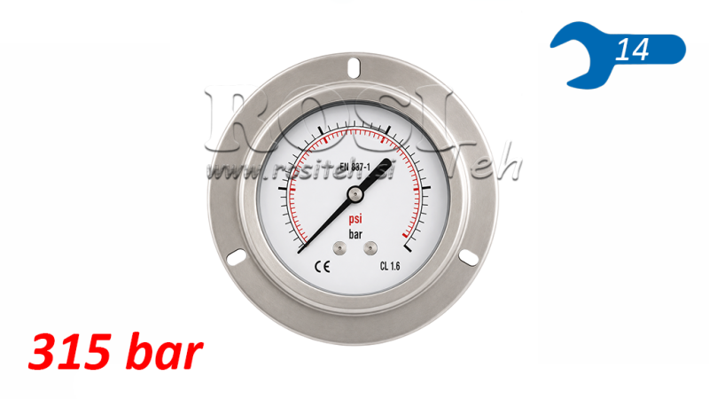 MANOMÈTRE DN63 ARRIÈRE 0 - 315 BAR - 1/4