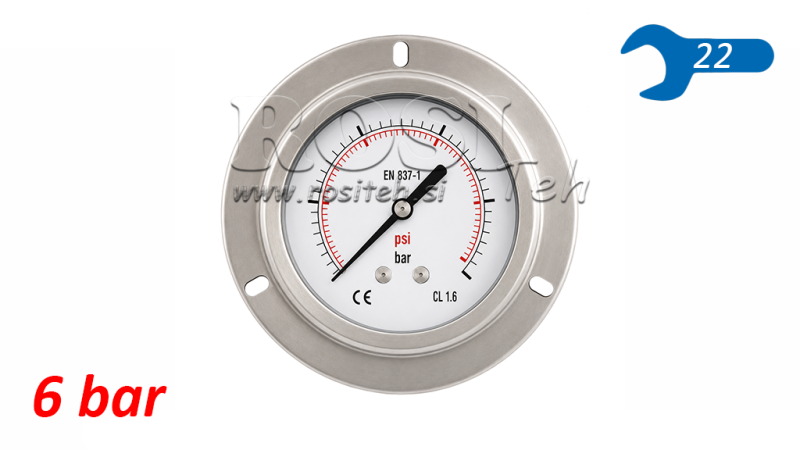 MANOMÈTRE DN100 ARRIÈRE 0 - 6 BAR - 1/2