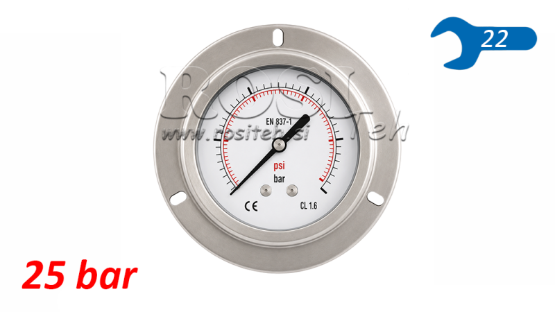MANOMÈTRE DN100 ARRIÈRE 0 - 25 BAR - 1/2