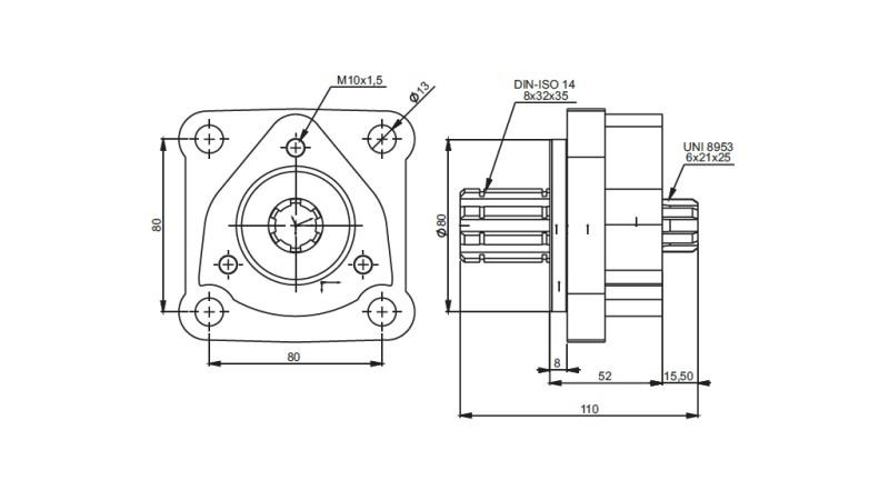 Dimensions ADAPTATEUR 4X3 POUR POMPE EN FONTE