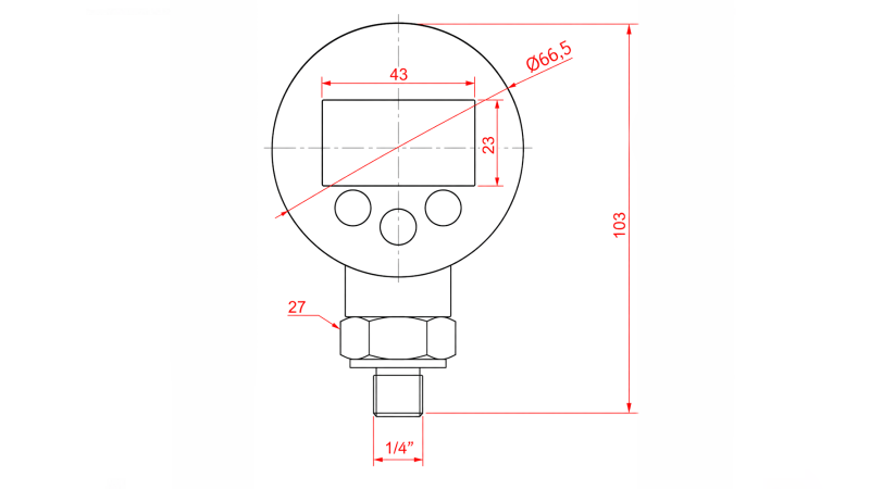 MANOMÈTRE NUMÉRIQUE DN63 VERTICAL 0 - 600 BAR - 1/4