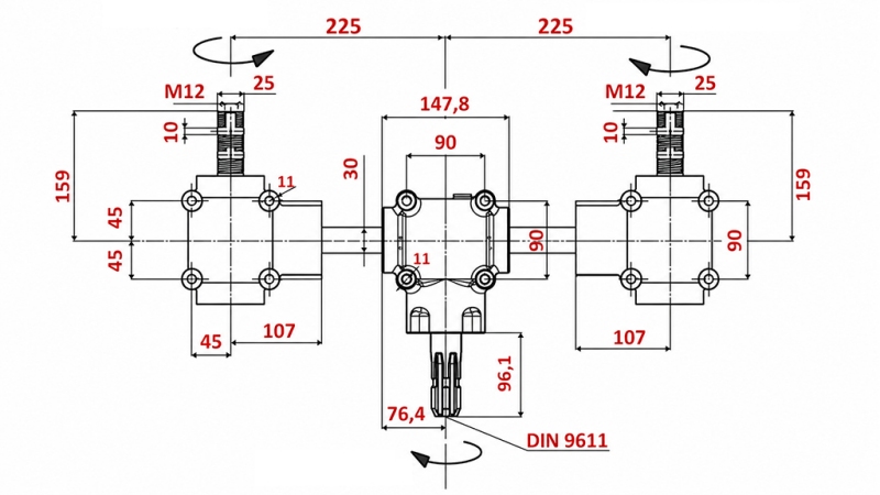 ENSEMBLE DE RÉDUCTEURS 1:1,3 (27HP-20kW) POUR ÉPANDEUR À FUMIER L:450 - ALU