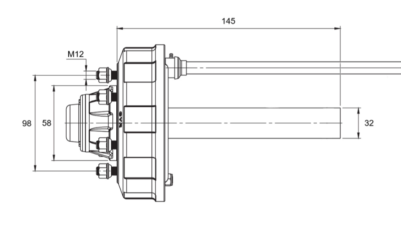 DEMI-ESSIEU AVEC FREINS - 450 kg (4 VIS) - 145 mm