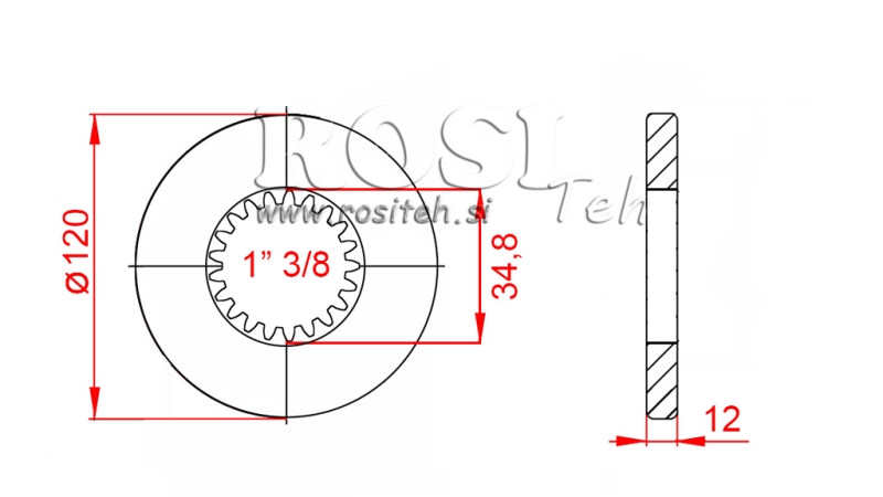 ADAPTATEUR CARDAN AVEC BRIDE ET GOUPILLE 1-3/8 (80 mm) (21 CANNELURES)