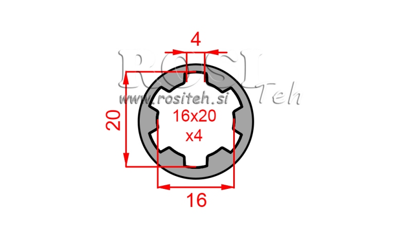 ADAPTATEUR CARDAN BAGUE 16x20x4 (6 CANNELURES) (50 mm)