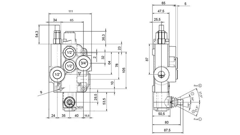 MANUEL DISTRIBUTEUR HYDRAULIQUE MONOBLOC 1xZ80