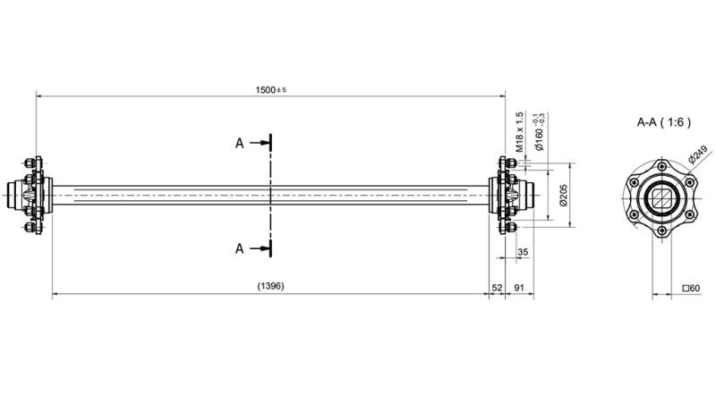 ESSIEU POUR REMORQUE 4800 KG SANS FREIN (1500 MM)