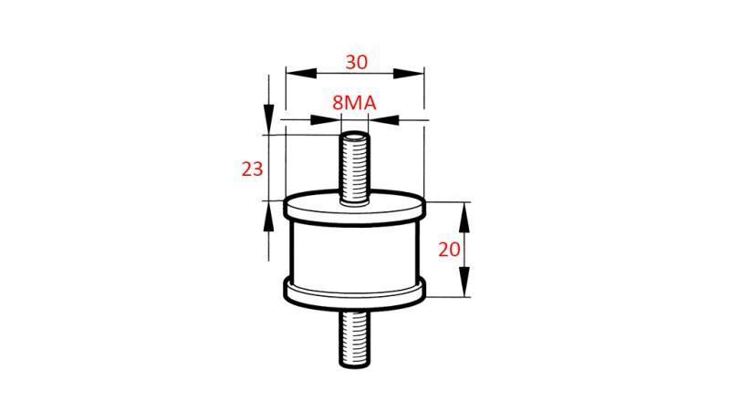 AMORTISSEUR DE VIBRATION CYLINDRIQUE AVEC VIS DES DEUX CÔTÉS 8MA