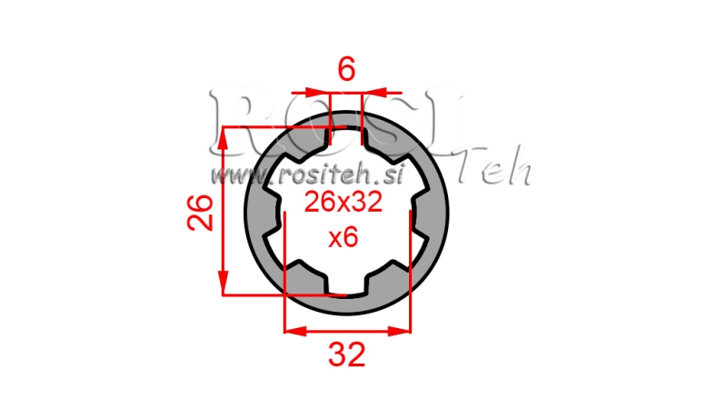 ADAPTATEUR CARDAN BAGUE 26x32x6 (6 CANNELURES) (60 mm)