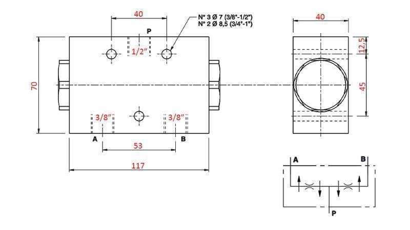 HIDRAVLIČNI DELILNI VENTIL PRETOKA V1026 DFL 40-60 lit - 3/8 - 250 bar (max.300 bar) KOVINSKI