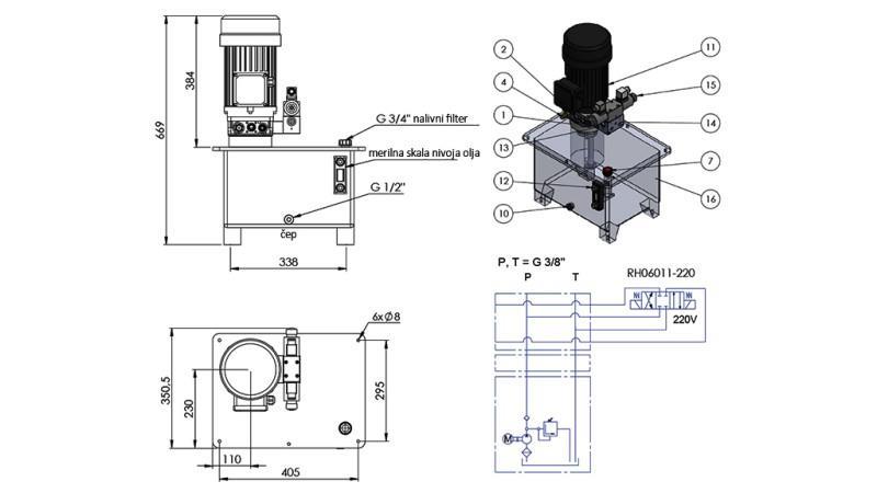 AGGREGAT HYDRAULIQUE MINI 380V AC (4 kW) 160 bar - 8 cc - 12 lit/min - réservoir 25 lit