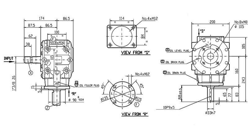 RÉDUCTEUR D'ANGLE T-313J 1:3 (62HP-45.6kW)