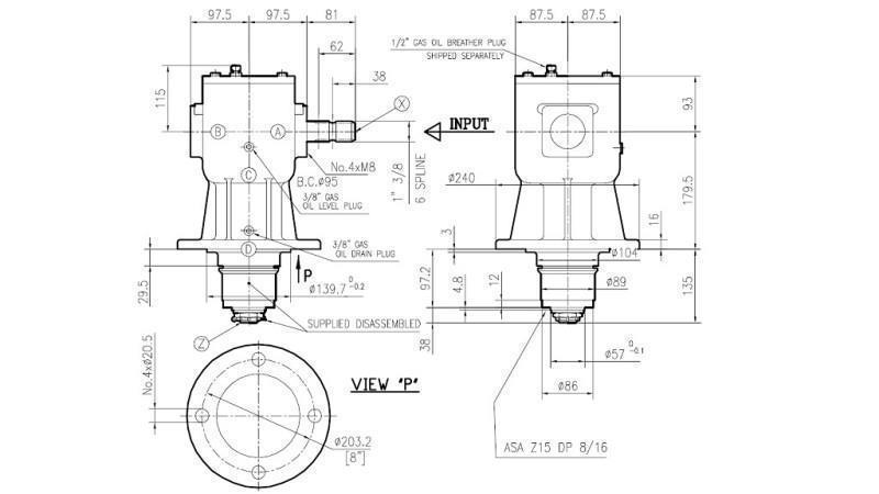 RÉDUCTEUR D'ANGLE LF-140J 1:1.92 (60HP-44kW)