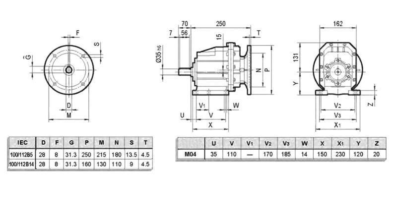 RÉDUCTEUR ERC04 POUR MOTEUR ÉLECTRIQUE MS100 (2.2-3-4kW) RATIO 25:1