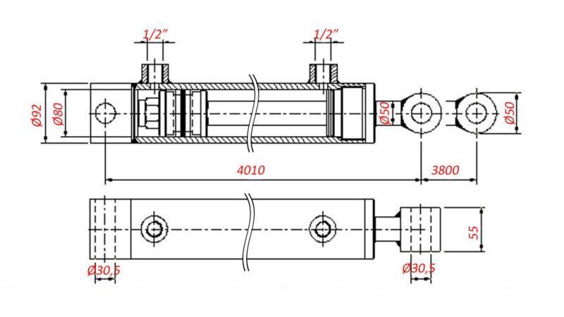 CYLINDRE HYDRAULIQUE POUR REMORQUAGE - TROU 80/50-3800