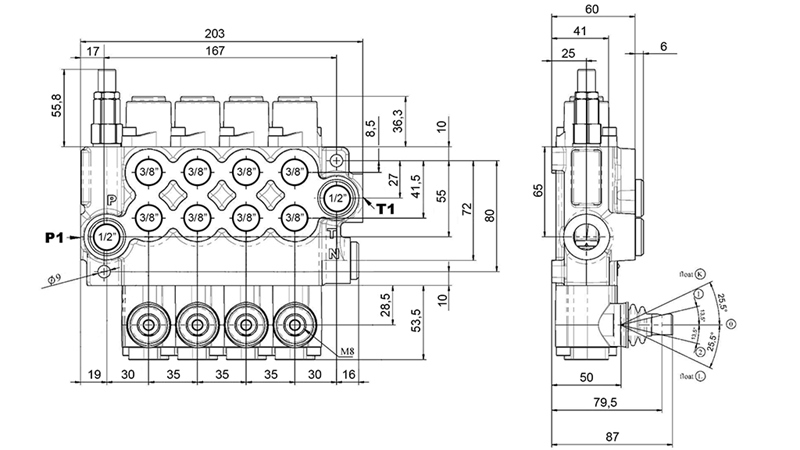MANUEL DISTRIBUTEUR HYDRAULIQUE MONOBLOC 4xZ50