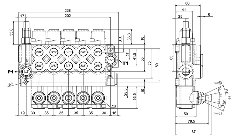 MANUEL DISTRIBUTEUR HYDRAULIQUE MONOBLOC 5xZ50