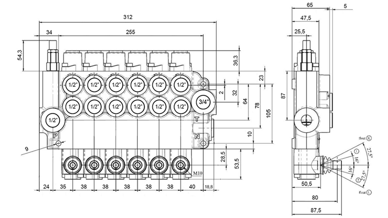 MANUEL DISTRIBUTEUR HYDRAULIQUE MONOBLOC 6xZ80