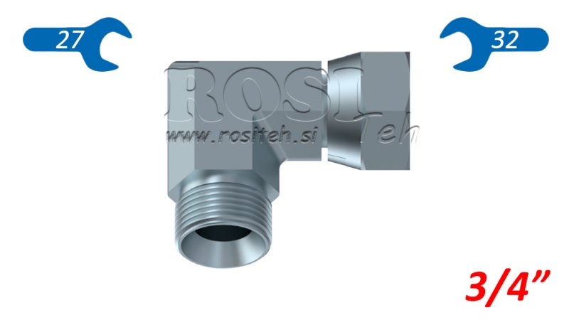 HIDRAVLIČNO KOLENO 90° BSP KRATKO VRTLJIVA MATICA-MOŠKO 3/4