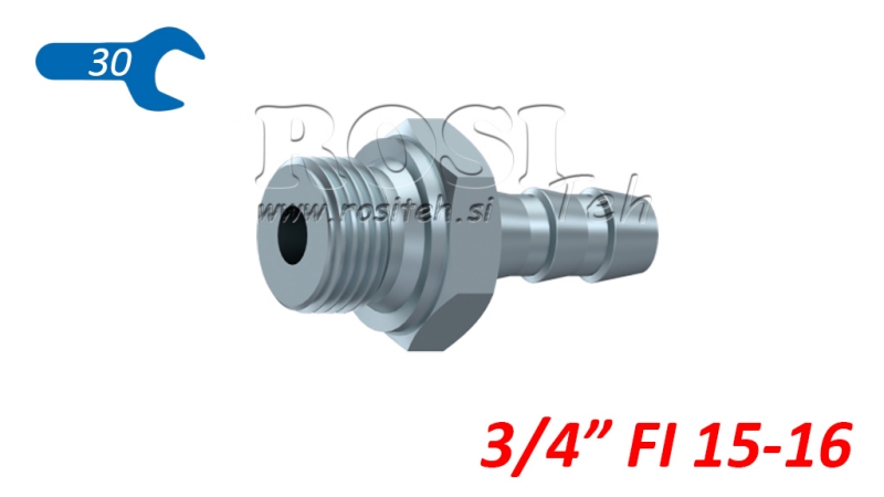 RACCORD MALE HYDRAULIQUE 3/4 POUR DURITE EN CAOUTCHOUC Φ 15-16