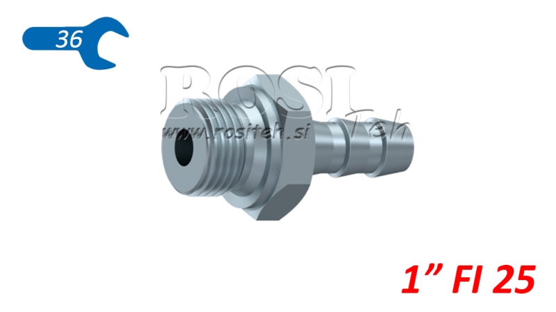 RACCORD MALE HYDRAULIQUE 1 POUR DURITE EN CAOUTCHOUC Φ 25