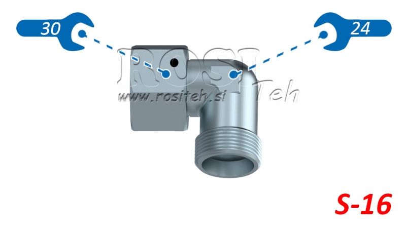 HIDRAVLIČNO KOLENO 90° S-16 Z VRTLJIVO MATICO M24x1,5