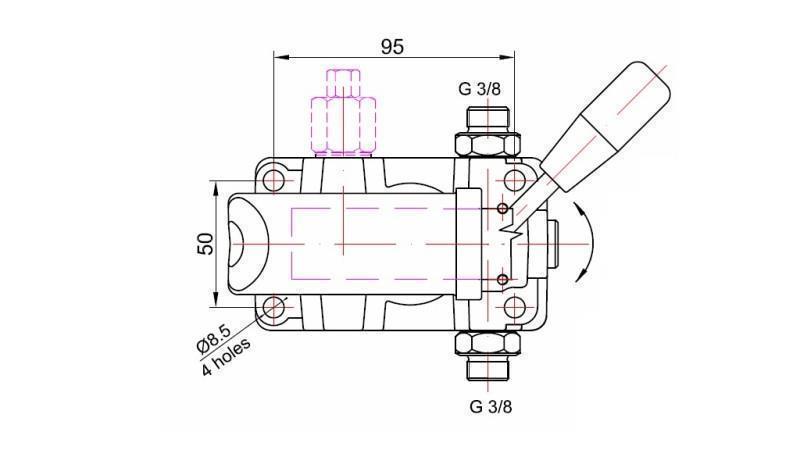 POMPE MANUELLE 45CC -DD- BIDIRECTIONNELLE - dimensions