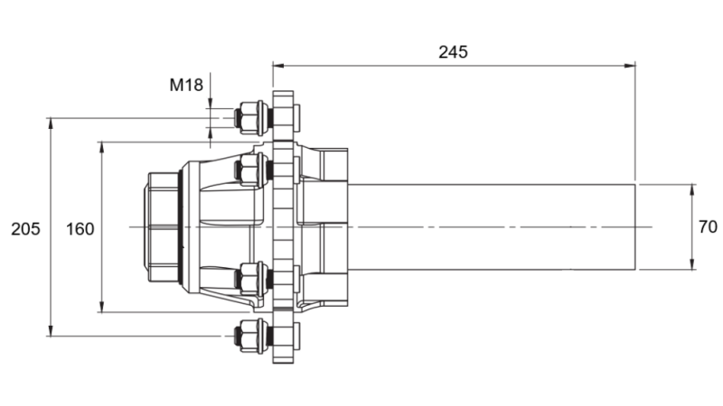 DEMI-ESSIEU SANS FREINS - 3600 kg (6 VIS) - 245 mm