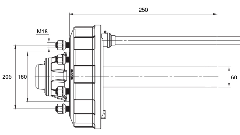 DEMI-ESSIEU AVEC FREINS - 2700 kg (6 VIS) - 250 mm