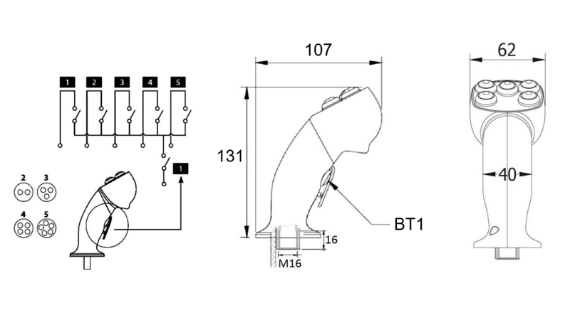 POIGNE DE COMMANDE A DISTANCE ROSI - 2 BOUTONS + BOUTON SUPPLEMENTAIRE ( NON-PROPORTIONNEL)