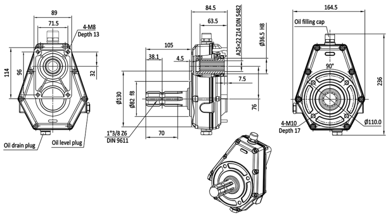 BOITIER MULTIPLICATEUR POUR POMPE HYDRAULIQUE DE GROUPE 2 – 1:3 MALE