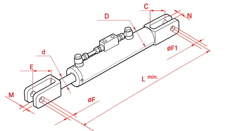 BARRE DE POUSSEE 3EME POINT HYDRAULIQUE - FENDT 60/30MIN.600 TYPE (1) Φ 19/19