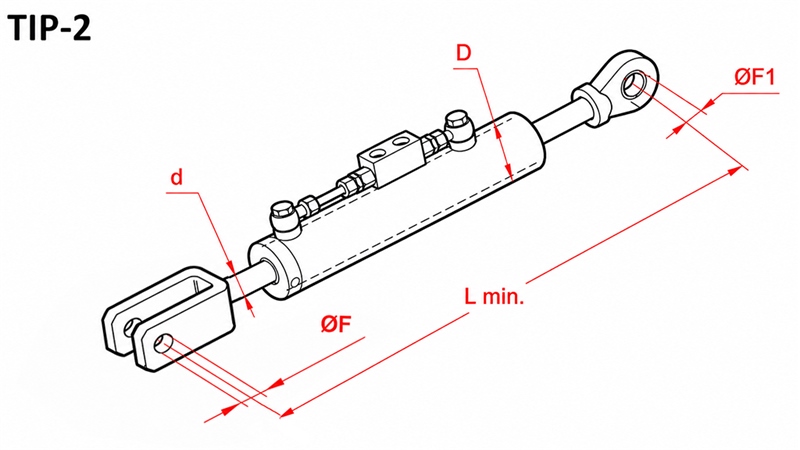 BARRE DE POUSSEE 3EME POINT HYDRAULIQUE - CASE-IH 80/40MIN.550 TYPE (2) Φ 25/25