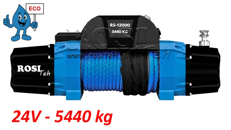 24 V TREUIL ÉLECTRIQUE RS-12000 - 5440 kg - CORDE SYNTHÉTIQUE - ECO