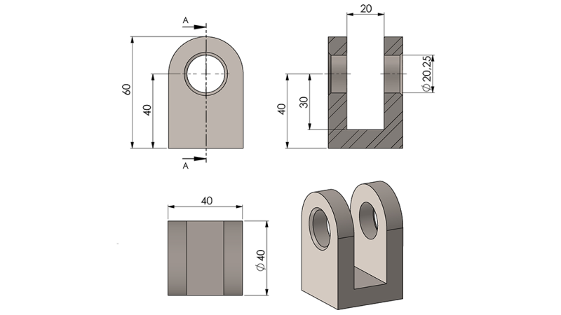 FOURCHE / CHAPE DE VERIN (40 MM - Ø20)