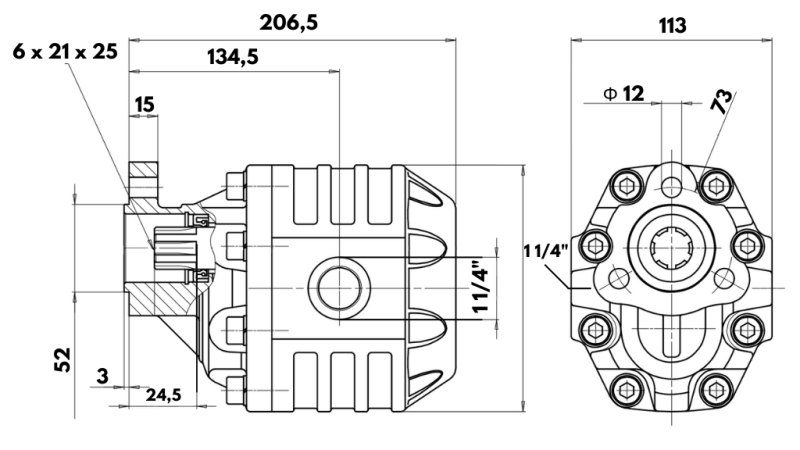 POMPE HYDRAULIQUE EN FONTE UNI40 – 190 CM³ – 190 BAR – ROTATION A GAUCHE (SENS ANTIHORAIRE)