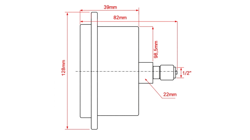 MANOMÈTRE DN100 ARRIÈRE 0 - 100 BAR - 1/2
